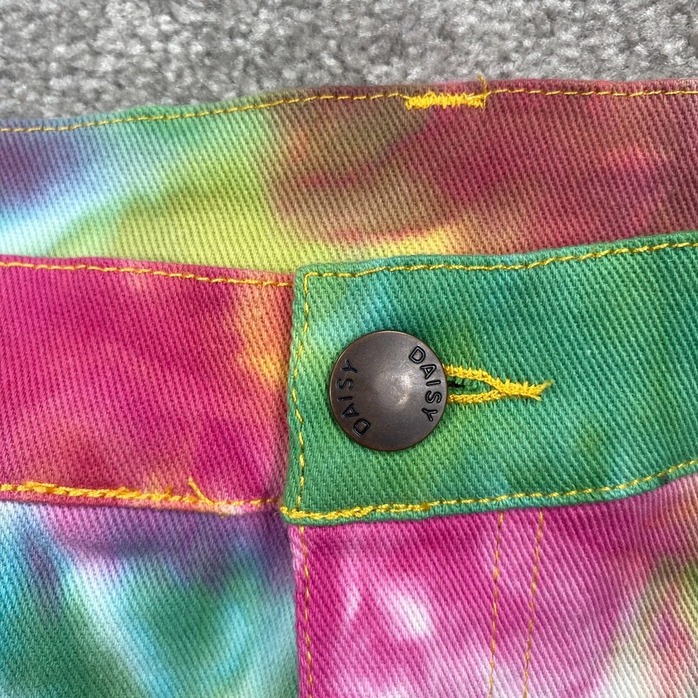 Daisy Tie Dye Fringe Straight Leg Ankle Jeans Mid Rise Plus Size 1X Multicolor - Picture 8 of 9